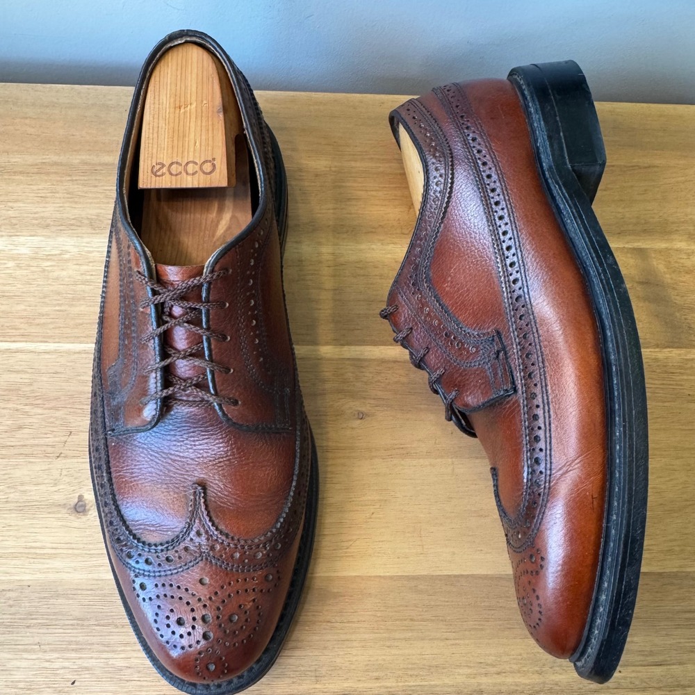 Dexter Men 10 EEE Brown Pebble Grain Leather Longwing Wingtip Brogue Shoes USA